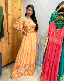 Vestido Longo 3 Marias com Manga Morcego