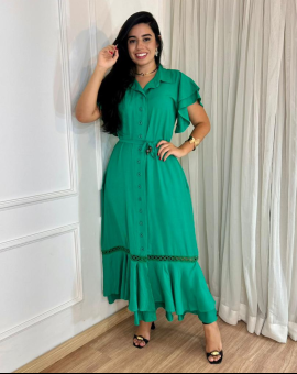 Vestido Longo com Babados na Manga Moda Cristã