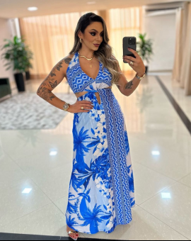 Vestido Longo com Estampa de Verão