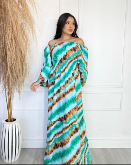 Vestido Longo Estampado Manga Longa Ciganinha
