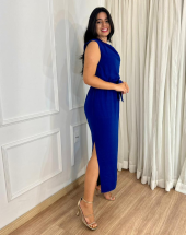 Vestido Midi com Fenda Lateral Liso Soltinho Atacado na Rua 44 Goiânia