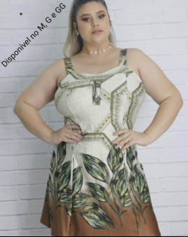 Vestido Plus Size com Estampa Tropical e Alcinhas