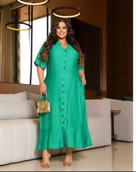 Vestido Plus Size Longo com Botões Moda Cristã