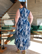 Vestido Plus Size Midi Estampado com Botão na Frente Atacado na Rua 44 Goiânia