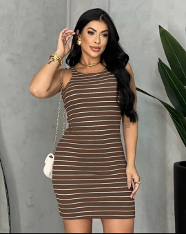 Vestido Tubinho Curto Listrado de Alcinhas