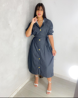 Vestido Midi Jeans com Botão na Frente Evangélico