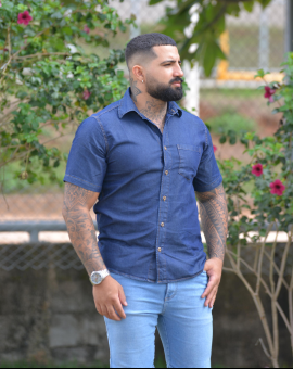Camisa Jeans Masculina Manga Curta
