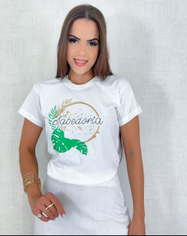 Camiseta Branca Feminina para Ano Novo Estampada