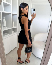 Conjunto Feminino Preto Saia Cropped Atacado na Rua 44 Goiânia