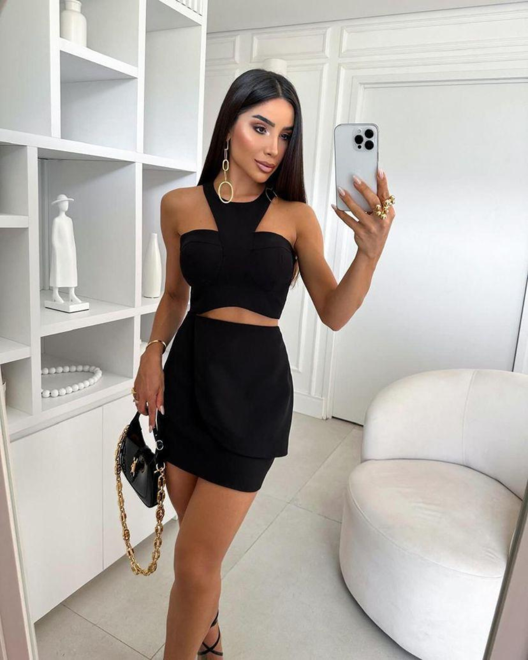 Conjunto Feminino Preto Saia Cropped no Atacado em Goiânia.