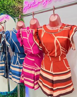 Conjunto Feminino Tendência Babado Short e Blusa Estampado