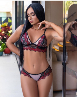 Conjunto Lingerie de Renda Preto e Bordô