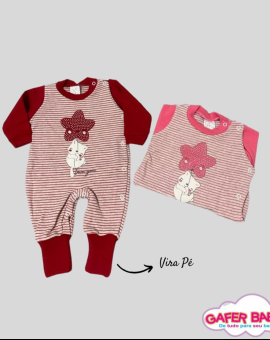 Macacão Infantil Listrado Vermelho com Pé