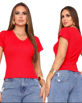 T-Shirt Feminina Gola V Básica Vermelha