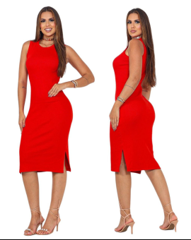 Vestido Coladinho com Fenda Lateral Vermelho