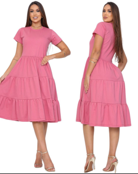 Vestido Curto 3 Marias Liso Moda Evangélica