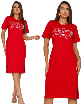 Vestido de Algodão 100% com Estampa e Fenda