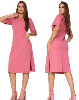 Vestido Midi Evangélico com Bolsos Rosa