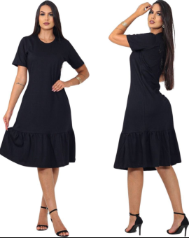 Vestido Midi Preto com Babado Moda Evangélico