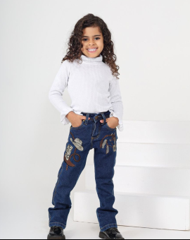Calça Bordada Jeans Infantil Moda Country