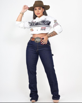 Calça Carpinteira Feminina Jeans Lavagem Escura