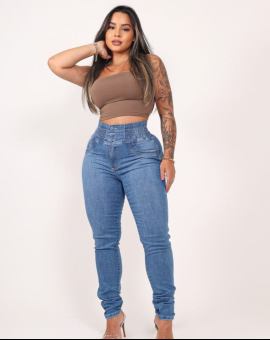 Calça Jeans Feminina Cós Alto com Elástico