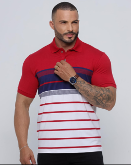 Camisa Polo Listrada Masculina Vermelha
