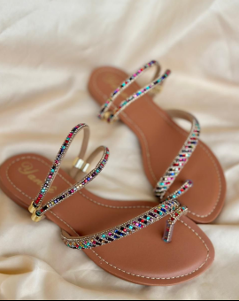 Sandália Feminina Confortável com Strass Colorido