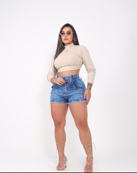 Short Jeans Curto Feminino Cintura Alta