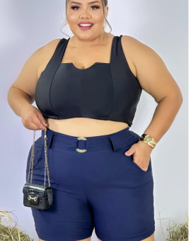 Bermuda Plus Size com Bolso Cintura Alta
