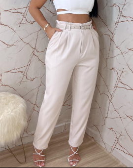 Calça de Alfaiataria Cós Alto Off White