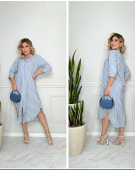 Chemise Listrada de Tricoline Azul e Branca