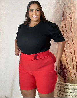 Short Plus Size com Elastano Vermelho