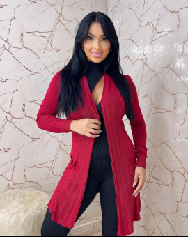 Sobretudo Vermelho de Tricô Inverno
