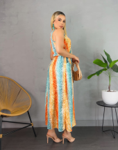 Vestido Midi Estampado com Listras Atacado na Rua 44 Goiânia