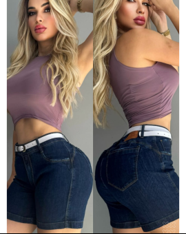 Bermuda Meia Coxa Jeans com Cós Alto
