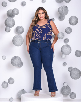Calça Plus Size Jeans Flare Costura Reforçada