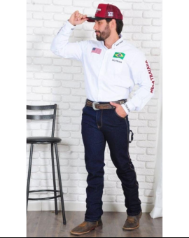 Camisa Country Bordada Masculina Branca