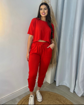 Cropped Tipo Camisa Vermelho Básico