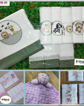 Kit Fralda de Pano Bordada 100% Algodão