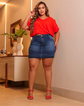 Saia Plus Size Jeans Lavagem Escura Atacado na Rua 44 Goiânia