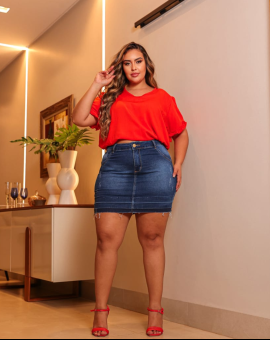 Saia Plus Size Jeans Lavagem Escura
