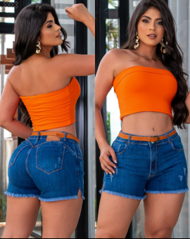 Short Jeans Feminino com Borda Desfiada