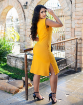 Vestido Coladinho com Fenda e Bolsos Atacado na Rua 44 Goiânia