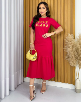 Vestido Midi com Babado Moda Cristã