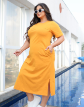 Vestido Midi Plus Size Basico com Fenda Atacado na Rua 44 Goiânia