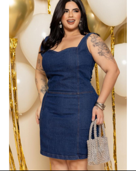 Vestido Plus Size Curto Jeans Coladinho