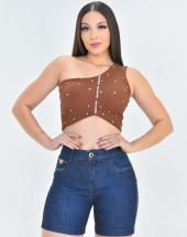 Bermuda Jeans Feminina Lavagem Escura Atacado na Rua 44 Goiânia