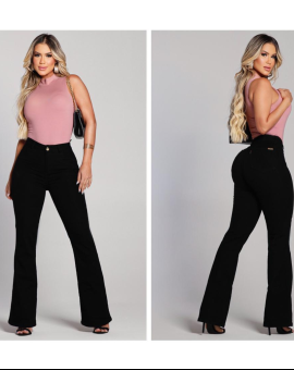 Calça Jeans Preta Flare Cintura Alta