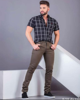 Calça Reta Masculina Social Marrom